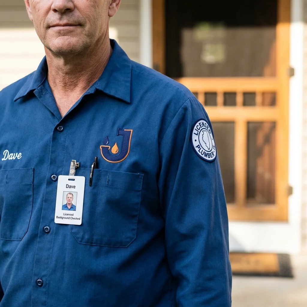 Licensed plumber showing ID badge in Owosso, MI