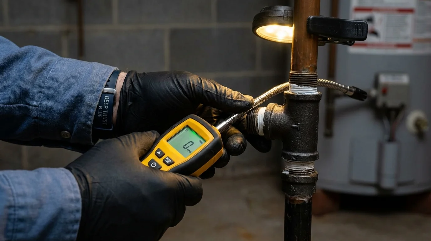 Gas leak detection with electronic sniffer by Johns Plumbing LLC in Owosso