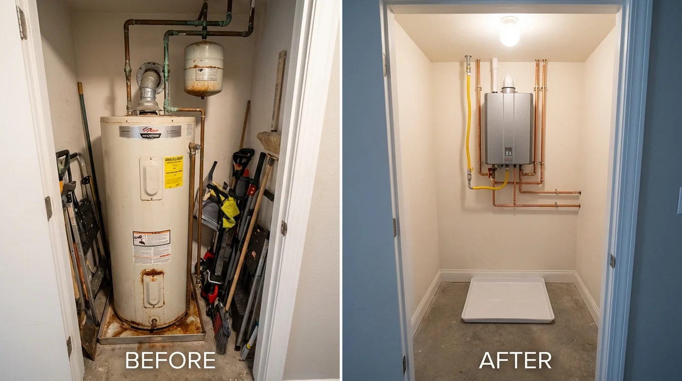 Tank water heater versus wall-mounted tankless unit comparison for Owosso, MI homeowners